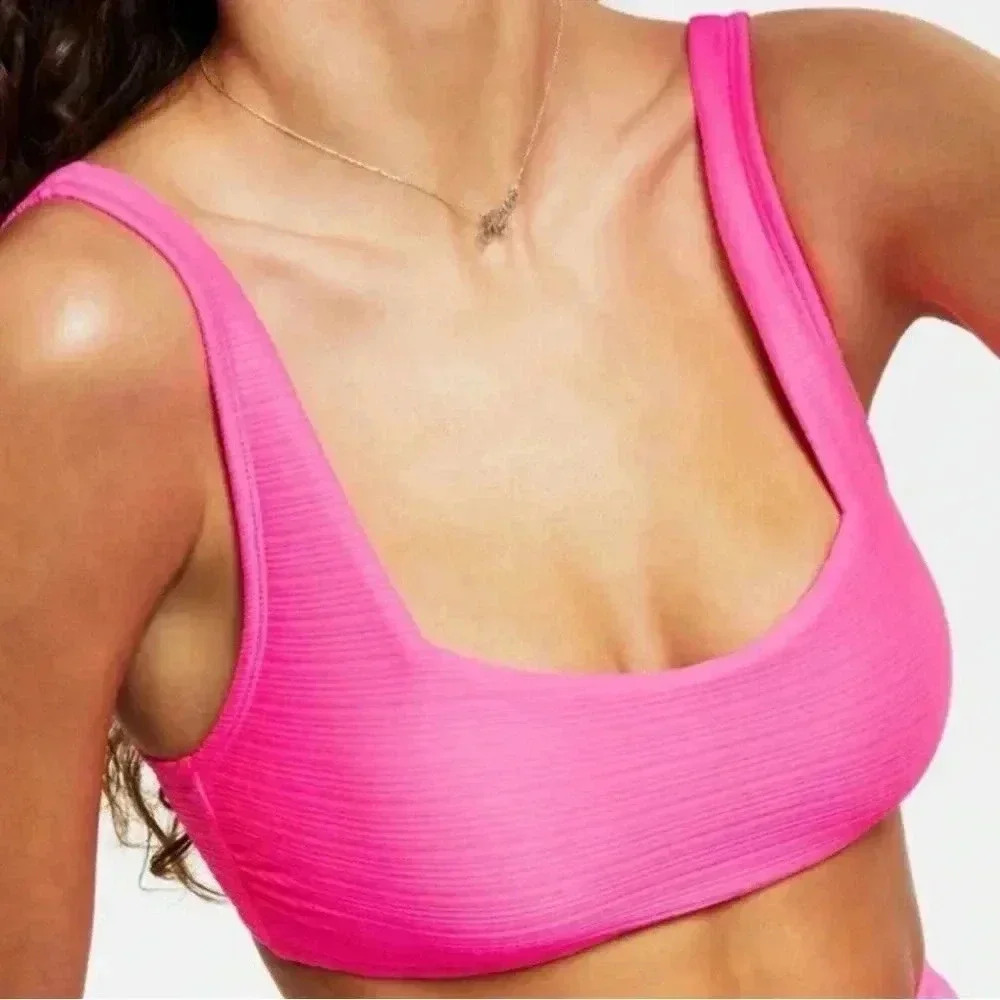 New Salt + Cove Juniors Variegated Ribbed Bikini Top Bright Pink Size Medium